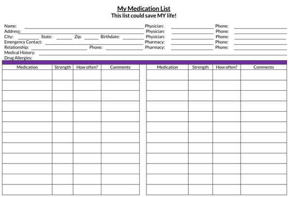 Medication List Template 02