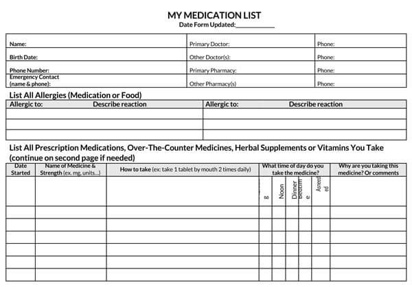 Medication List Template 07