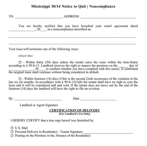 Mississippi (14-30 Day Notice)