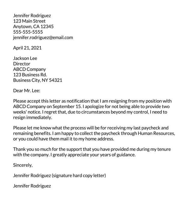 No Notice Resignation Letter