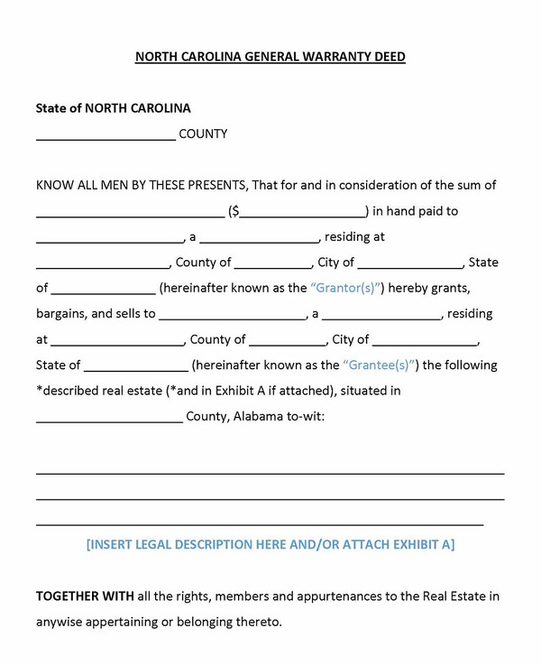 North Carolina Deed Form