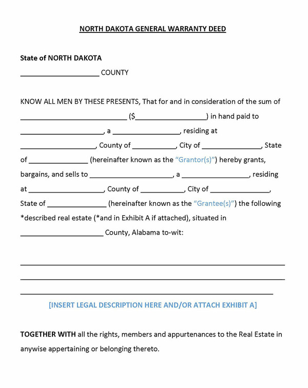 North Dakota Deed Form