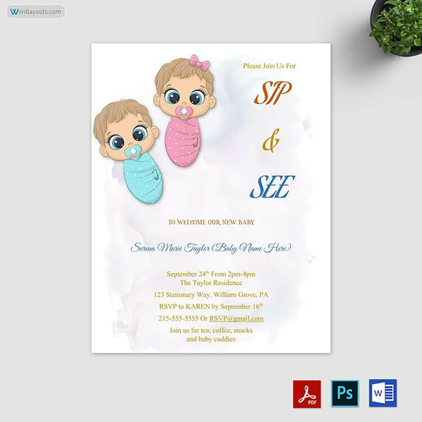 Sip and See Invitation Template 11