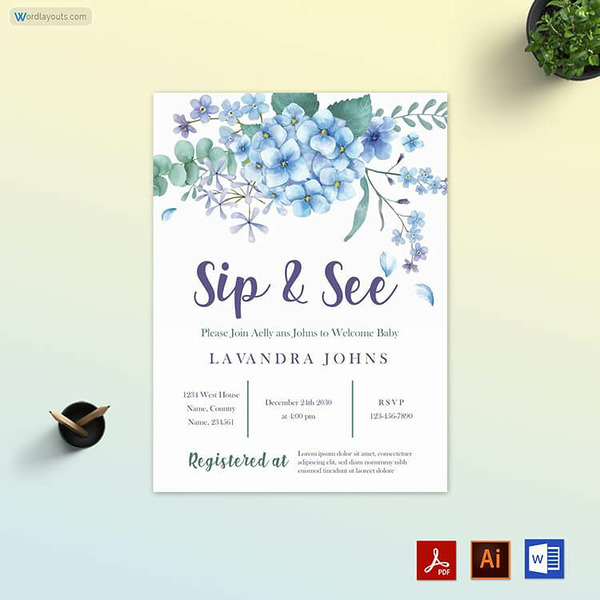 Sip and See Invitation Template 19