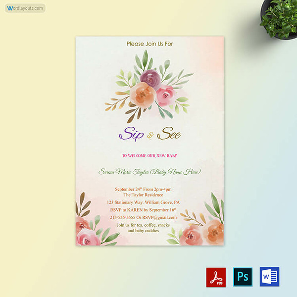 Sip and See Invitation Template 15
