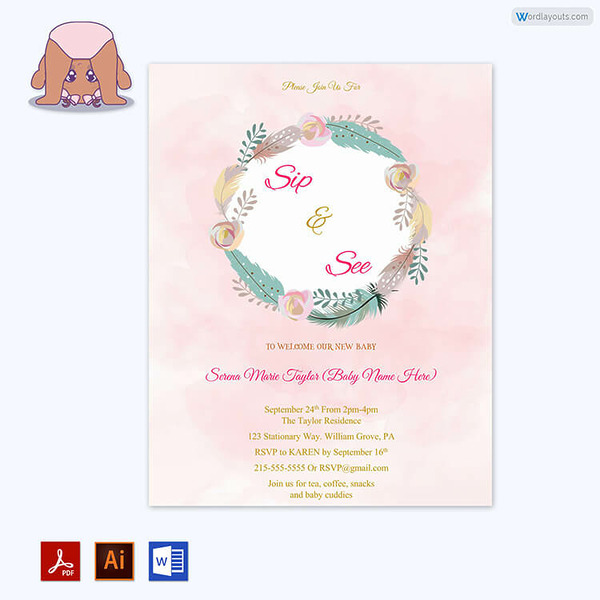 Sip and See Invitation Template 17