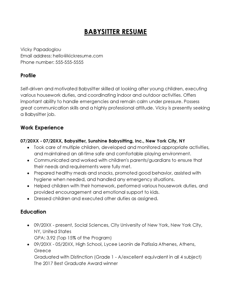 Babysitter Resume Samples Skills - Resume For Babysitter 05 0x0 
