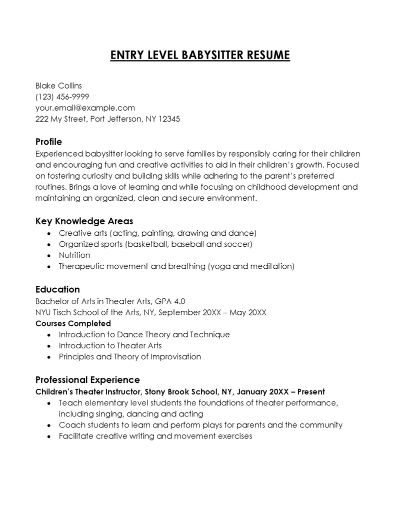 Babysitter Resume Samples Skills - Resume For Babysitter 06 0x0 