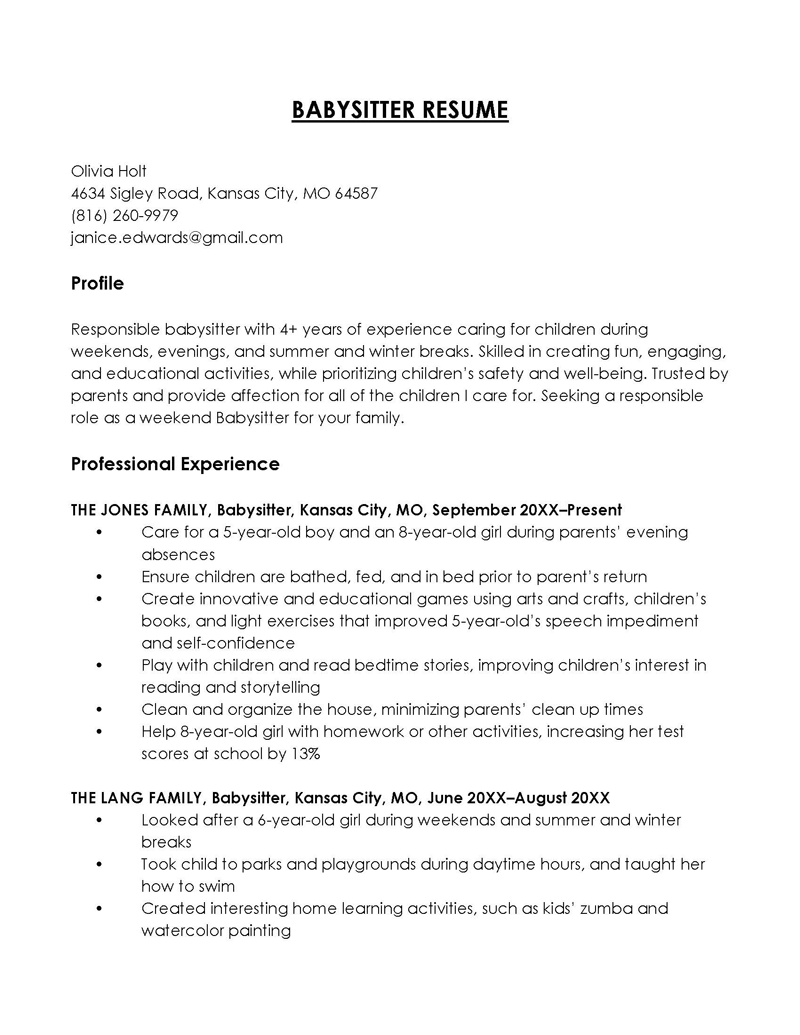 Babysitter Resume Samples (Skills, Objective, Format & More)