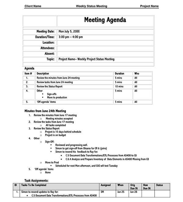Weekly Status Meeting Agenda Template