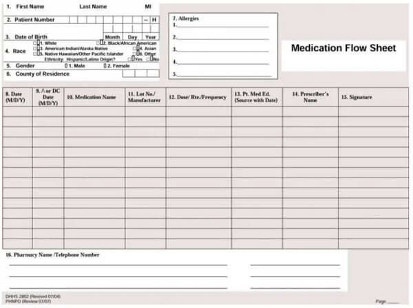 Sheet for Medication Log