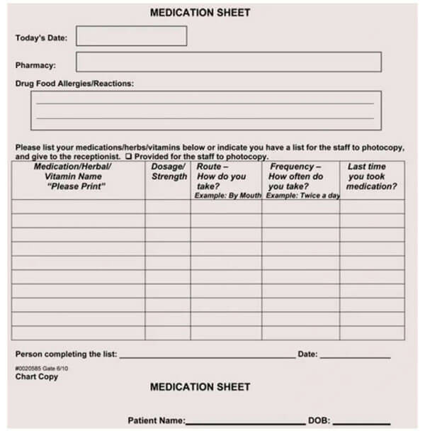 Simple Medication Log Sheet Example