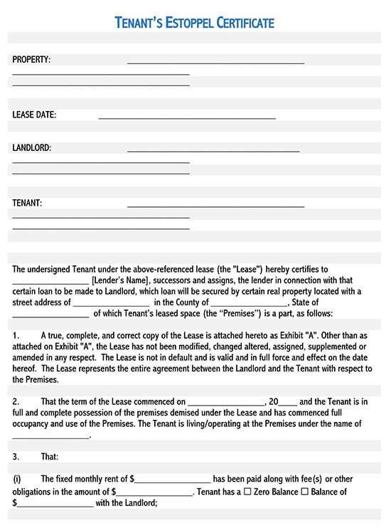 Tenant Estoppel Certificate (Free Forms &amp; Templates)
