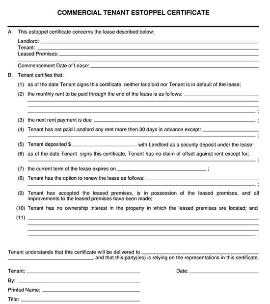 Tenant Estoppel Certificate (Free Forms & Templates)