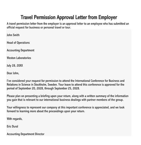 business trip approval request letter