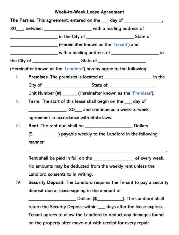 Week-to-Week Lease Agreement Form