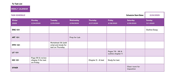 Weekly Task Calendar Template
