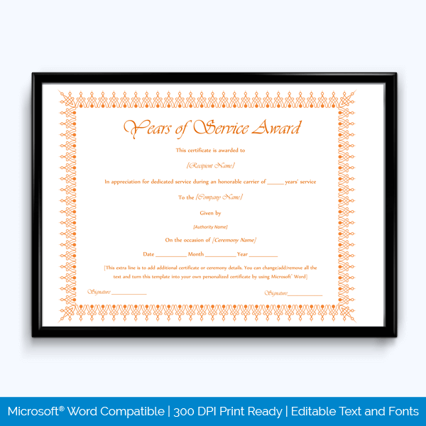 Years of Service Award Certificate Template 01
