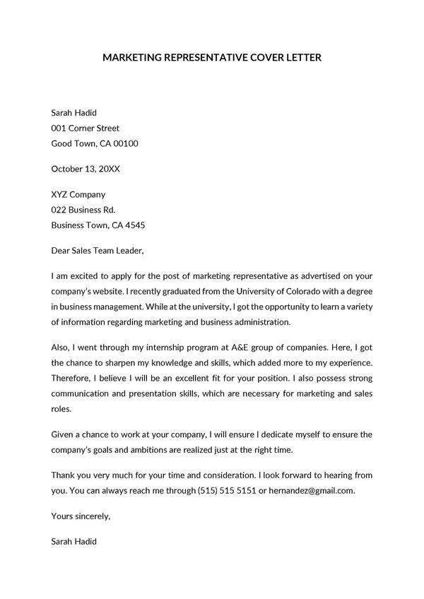 Marketing Cover Letter Example 07